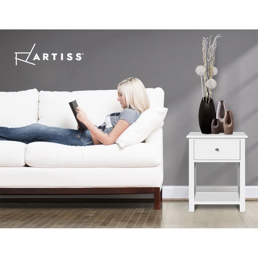 Artiss Emma White Bedside Table with Drawer and Shelf