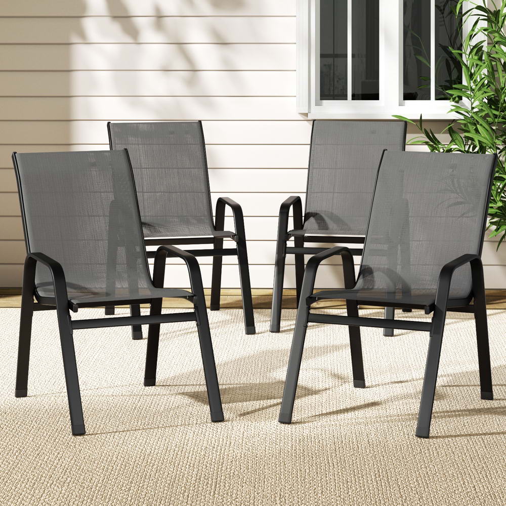 Gardeon 4PC Outdoor Dining Chairs Stackable Lounge Chair Patio Furniture Grey
