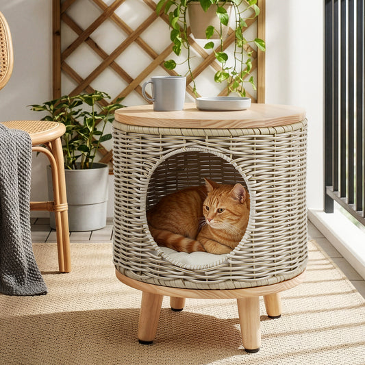 Gardeon Wicker Side Table with Pet Bed Storage