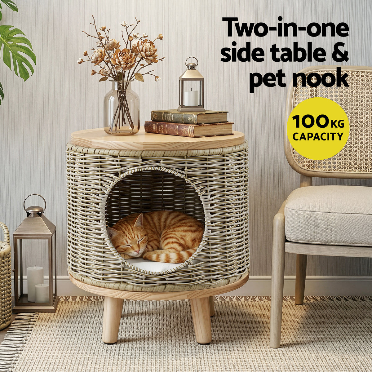Gardeon Wicker Side Table with Pet Bed Storage