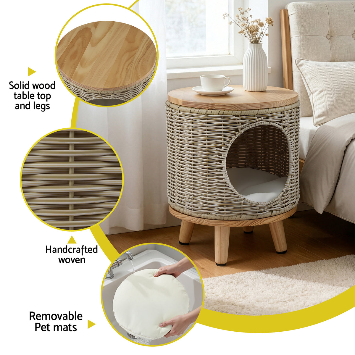Gardeon Wicker Side Table with Pet Bed Storage