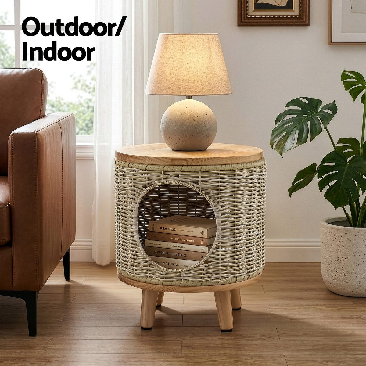 Gardeon Wicker Side Table with Pet Bed Storage