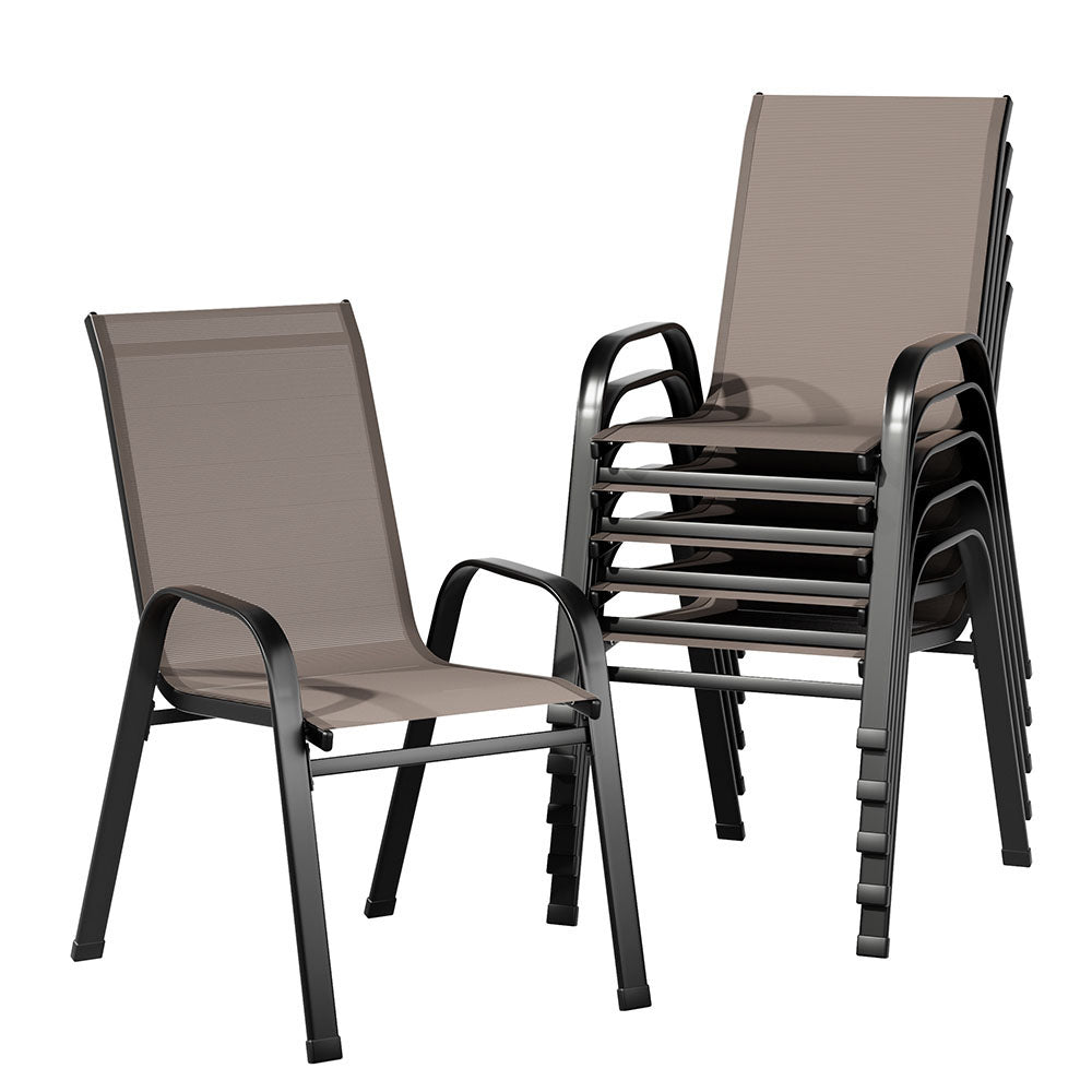 Gardeon 6PC Outdoor Dining Chairs Stackable Lounge Chair Patio Furniture Brown