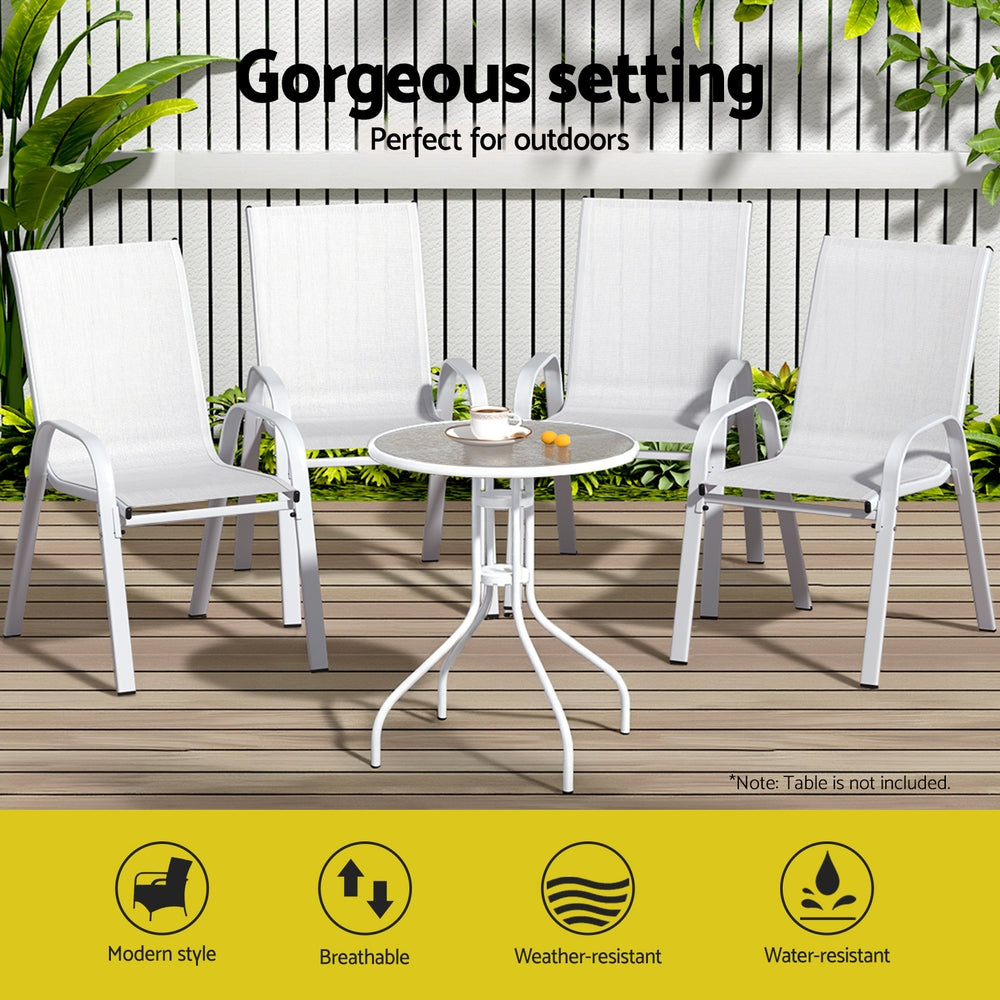 Gardeon 4PC Outdoor Dining Chairs Stackable Lounge Chair Patio Furniture White