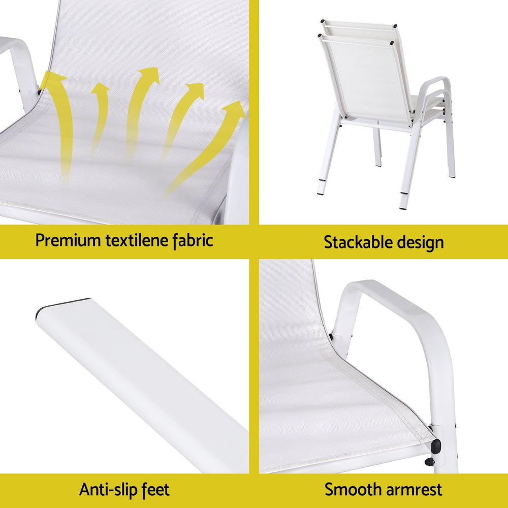 Gardeon 4PC Outdoor Dining Chairs Stackable Lounge Chair Patio Furniture White