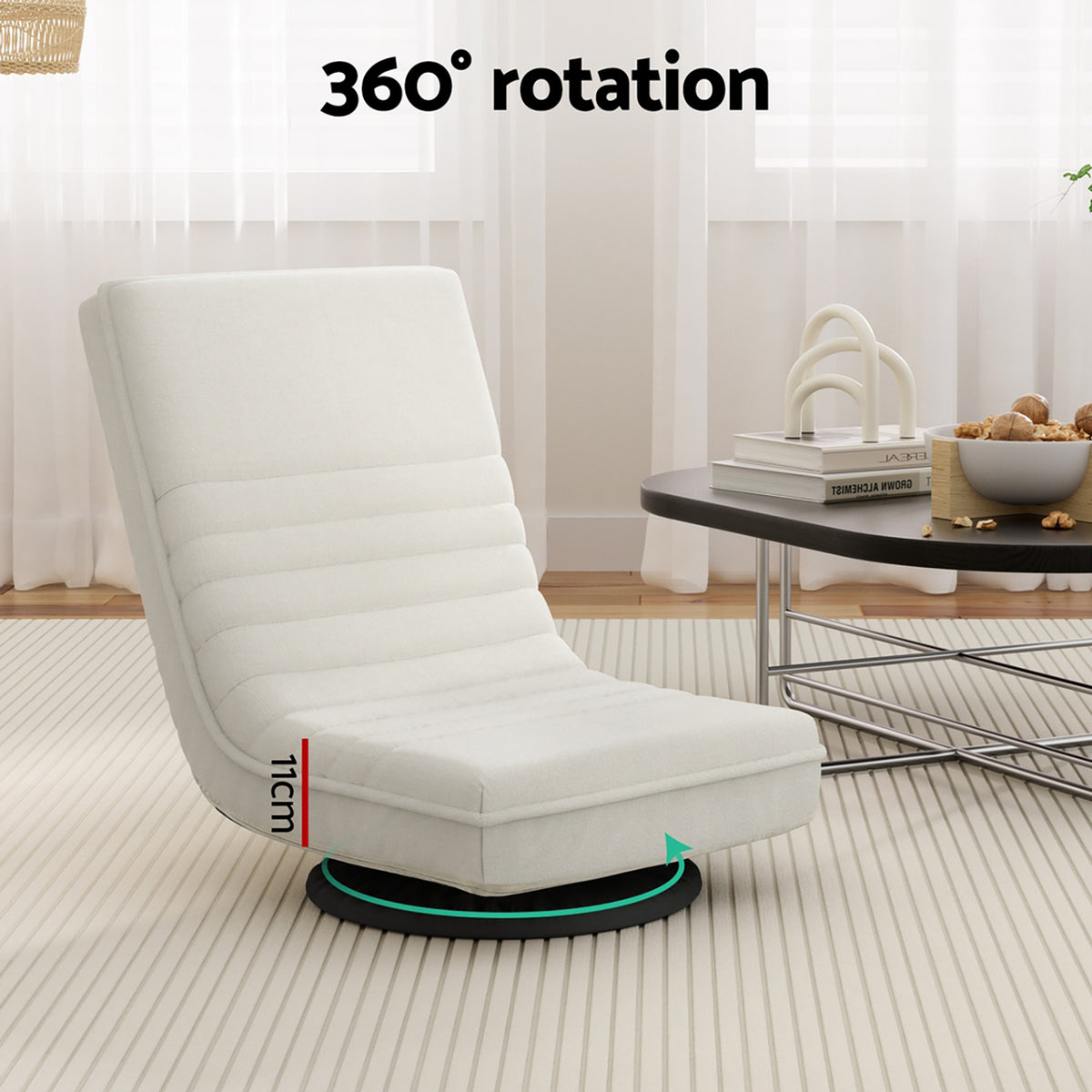 Artiss 2XFloor Chair Lounge Sofa Swivel Foldable Linen White