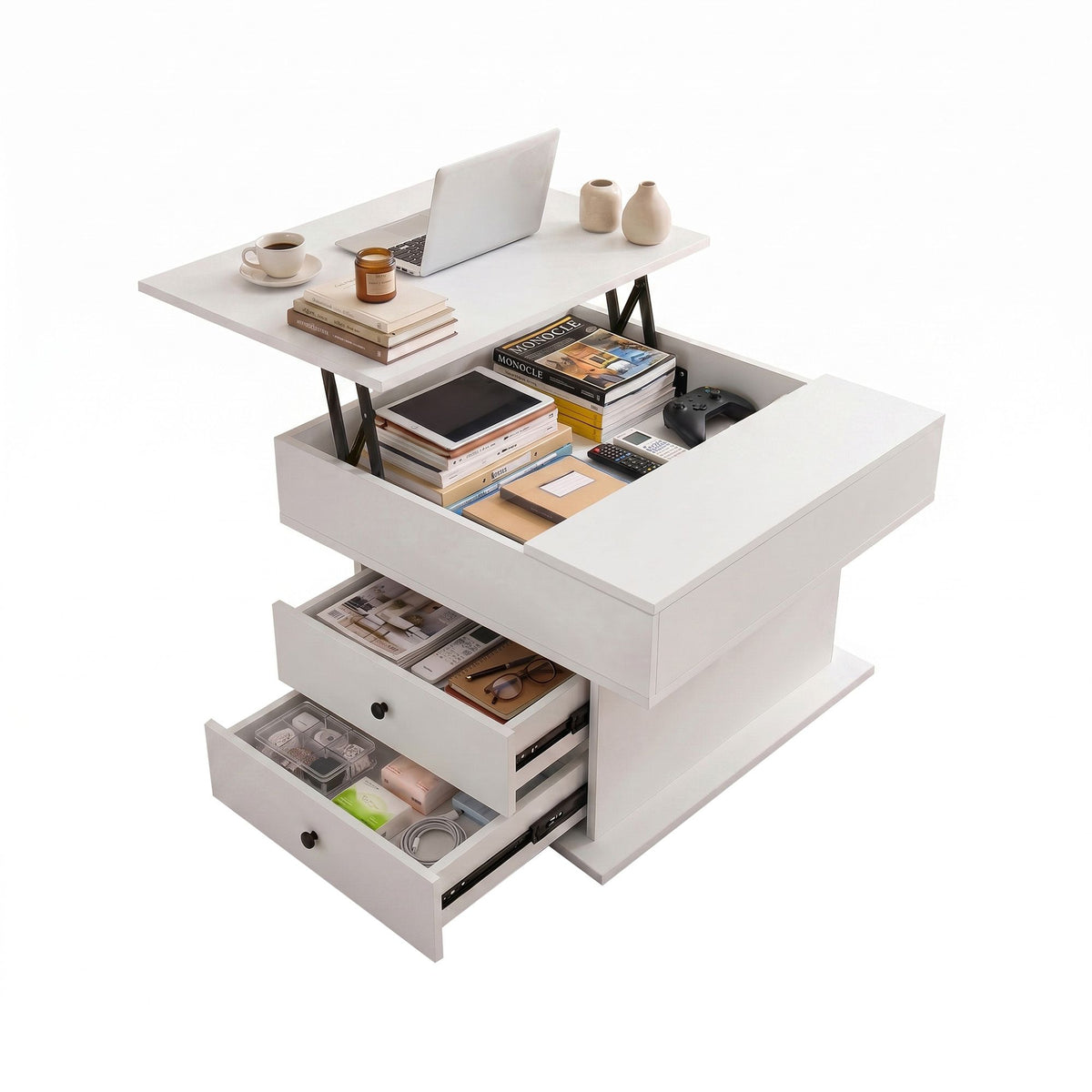 Artiss White Lift Top Coffee Table with Rotating Top