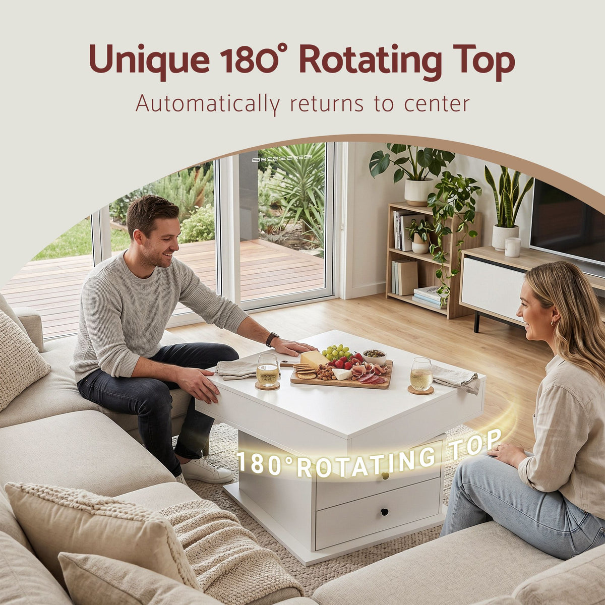 Artiss White Lift Top Coffee Table with Rotating Top