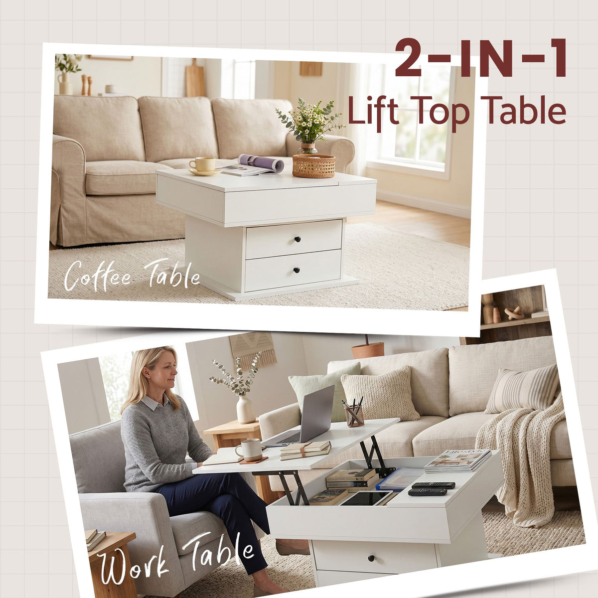 Artiss White Lift Top Coffee Table with Rotating Top