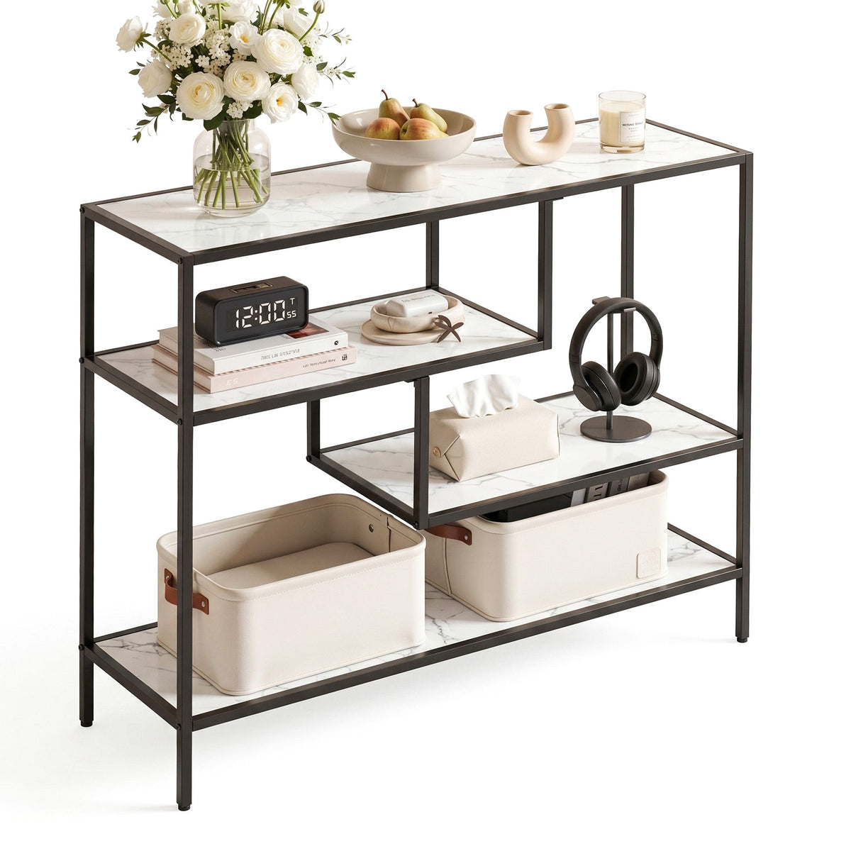 Artiss Marble Effect Console Table with Four Shelves