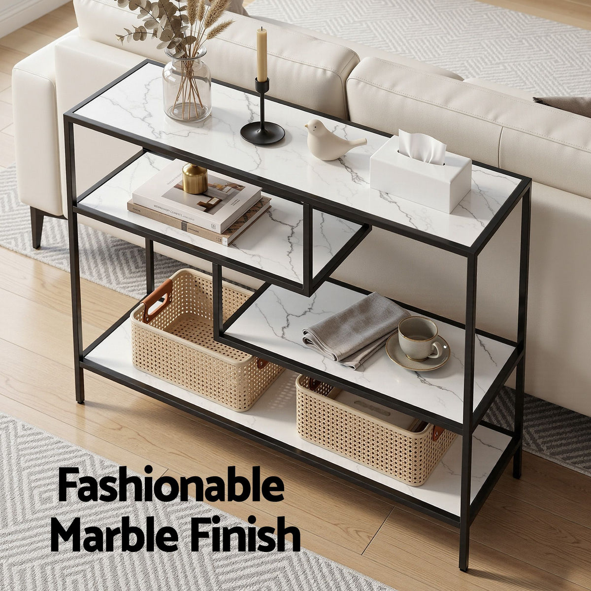 Artiss Marble Effect Console Table with Four Shelves
