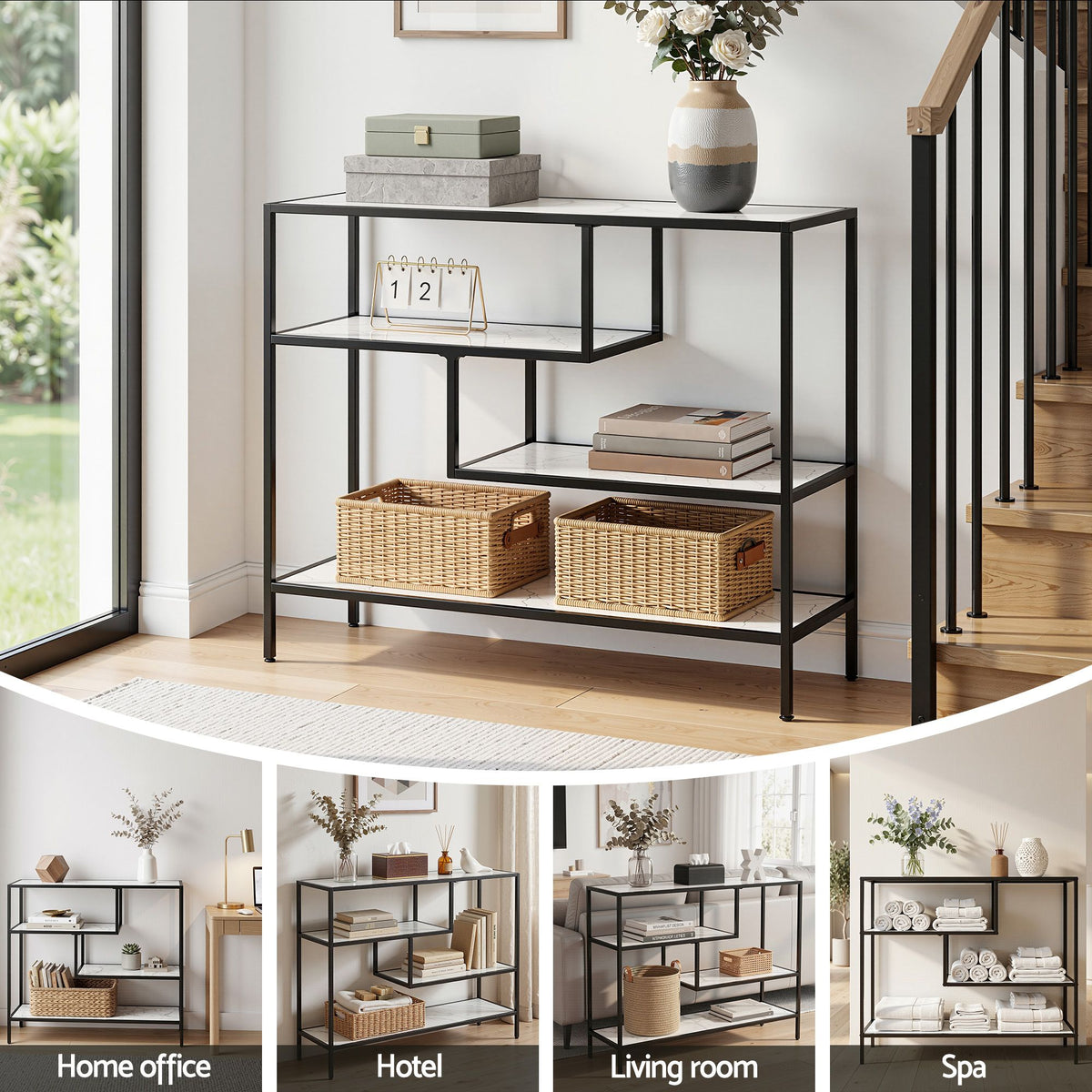 Artiss Marble Effect Console Table with Four Shelves