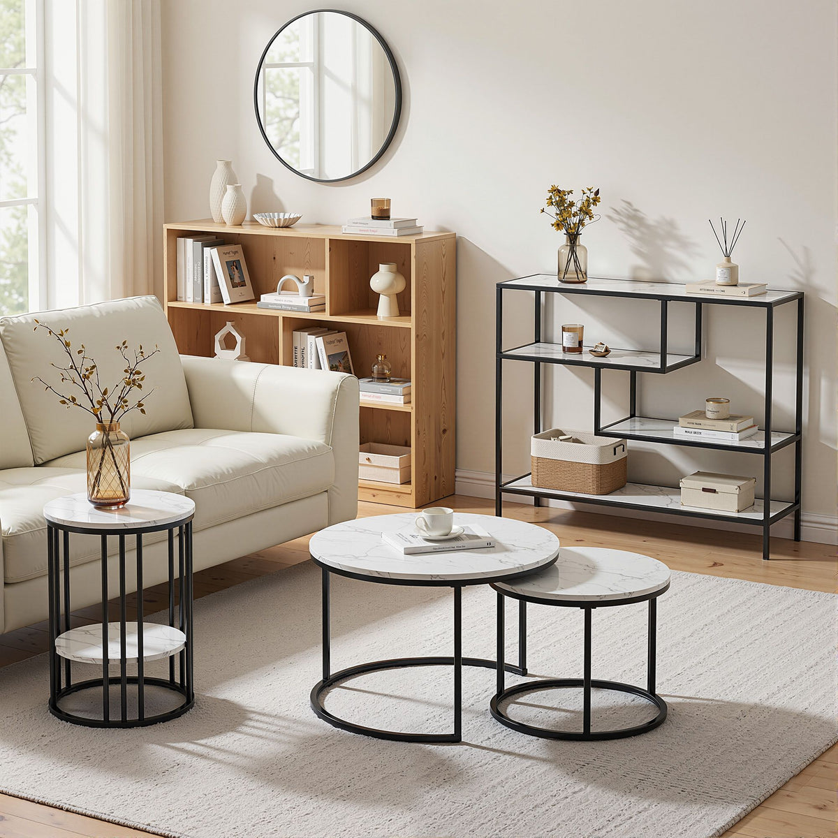 Artiss Marble Effect Console Table with Four Shelves