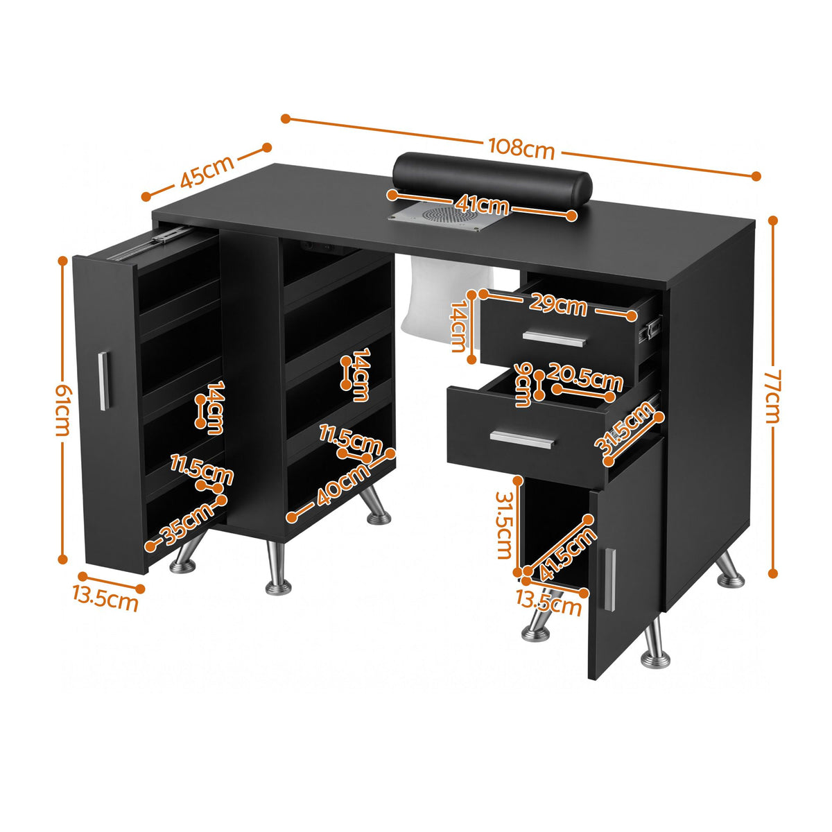 Artiss Black Manicure Table with Dust Collector