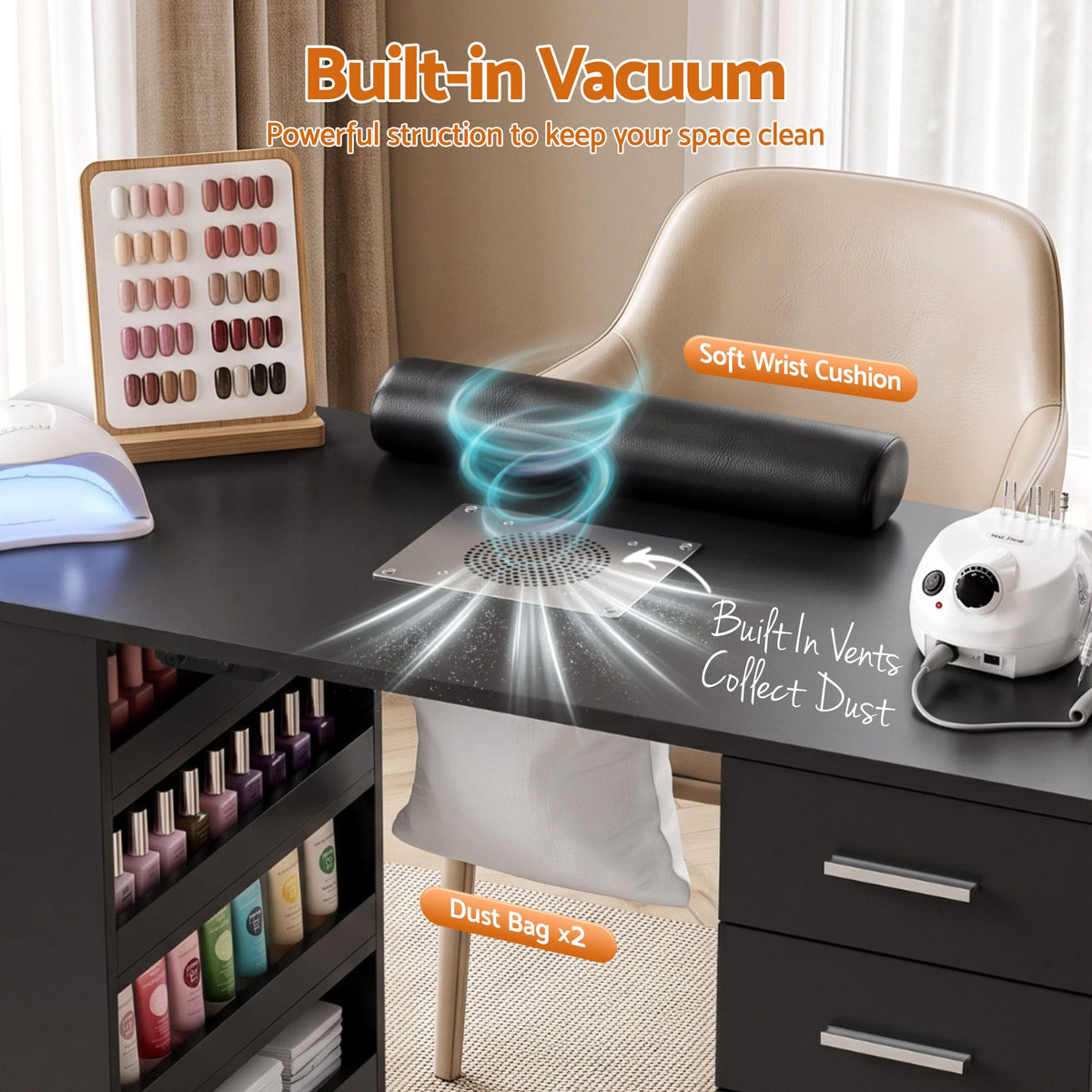 Artiss Black Manicure Table with Dust Collector