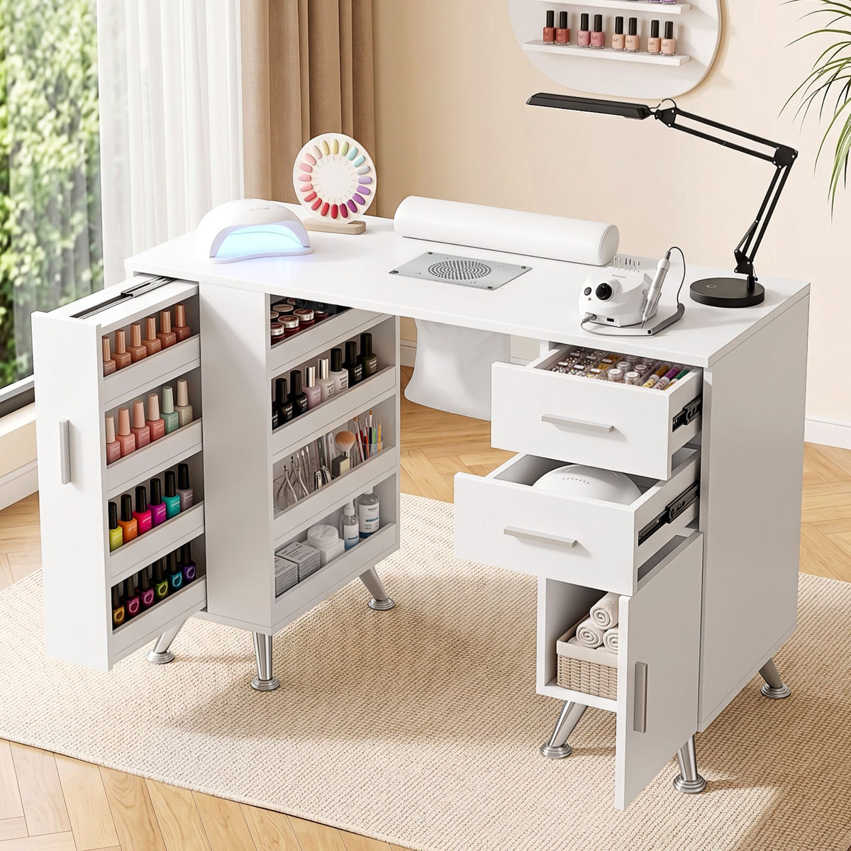 Artiss White Manicure Table with Dust Collector