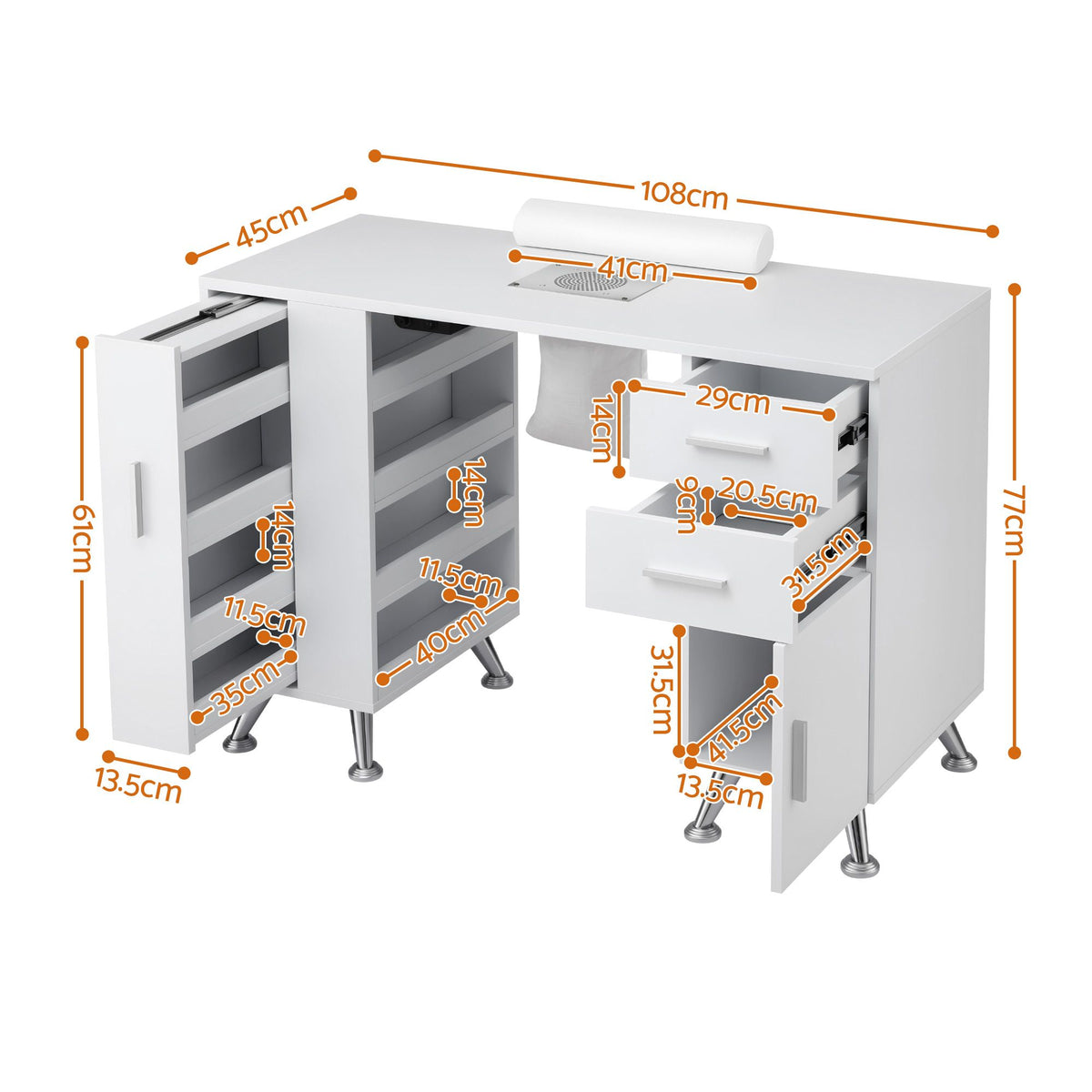 Artiss White Manicure Table with Dust Collector