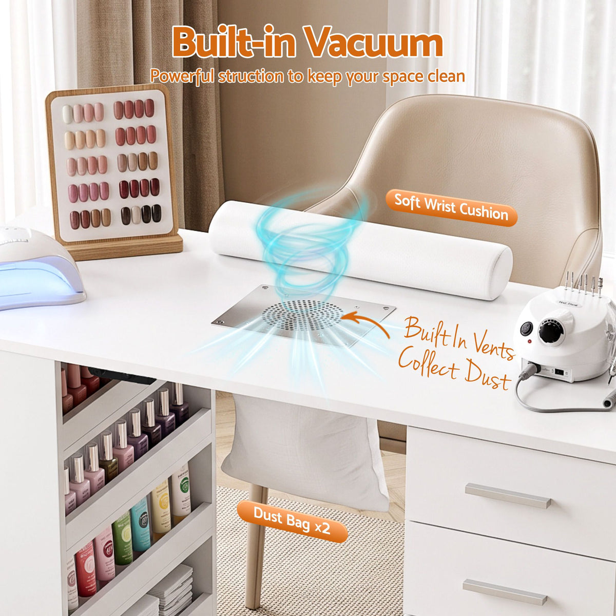 Artiss White Manicure Table with Dust Collector