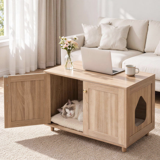 Artiss Coffee Table with Cat House, 80 cm