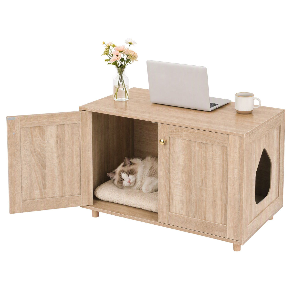 Artiss Coffee Table with Cat House, 80 cm