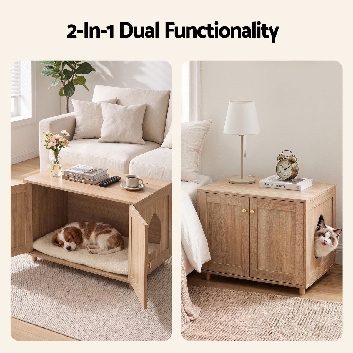 Artiss Coffee Table with Cat House, 80 cm