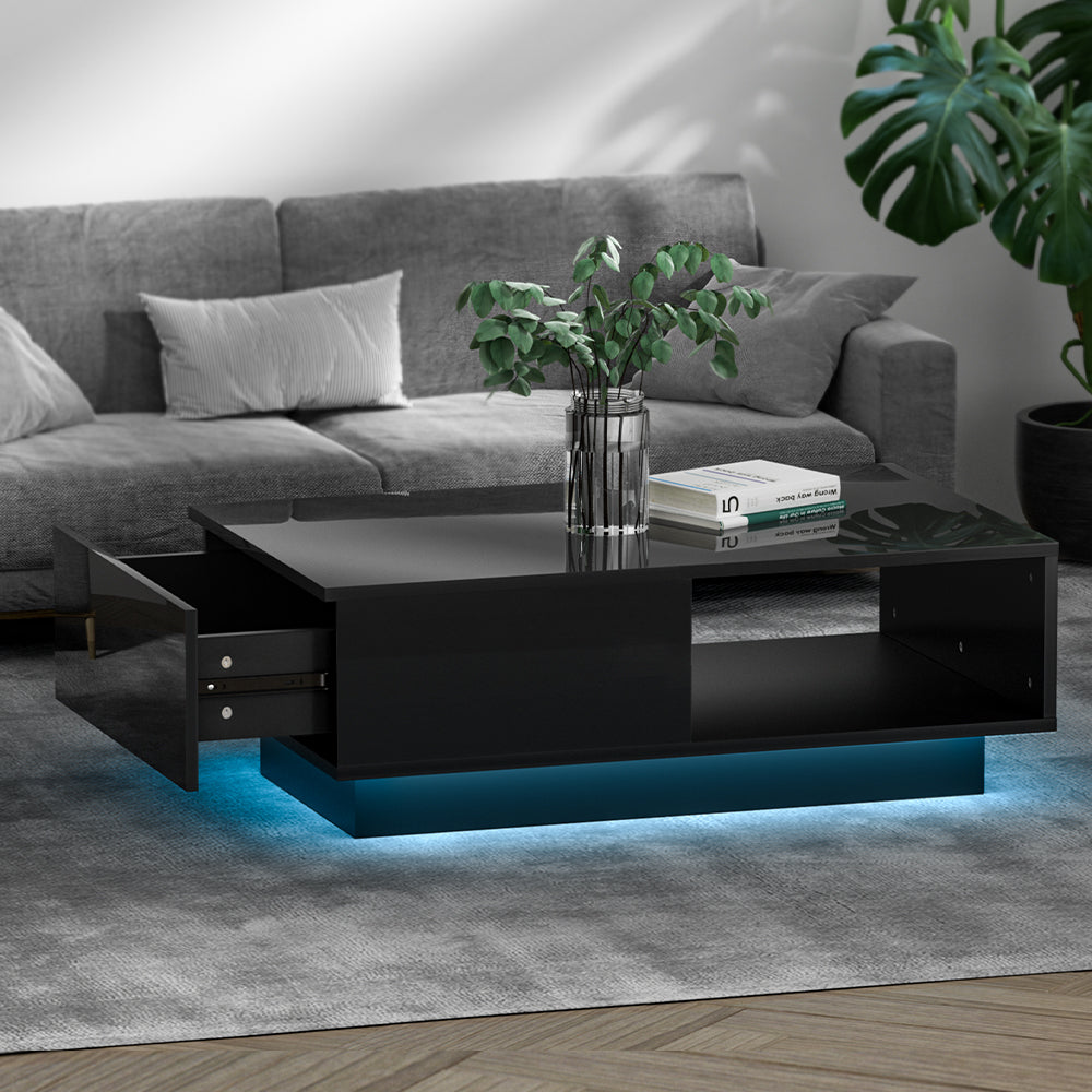 Artiss Black Coffee Table with LED Lights