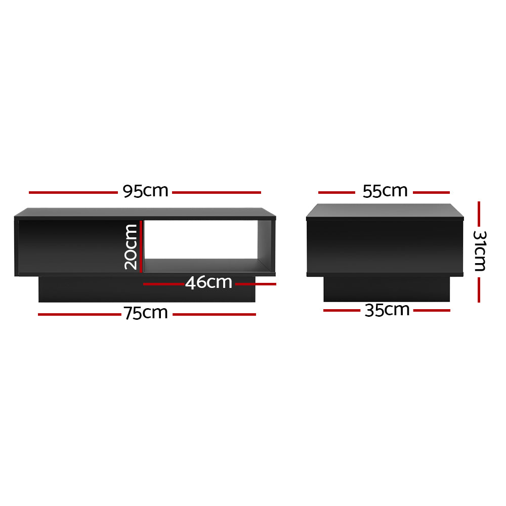Artiss Black Coffee Table with LED Lights
