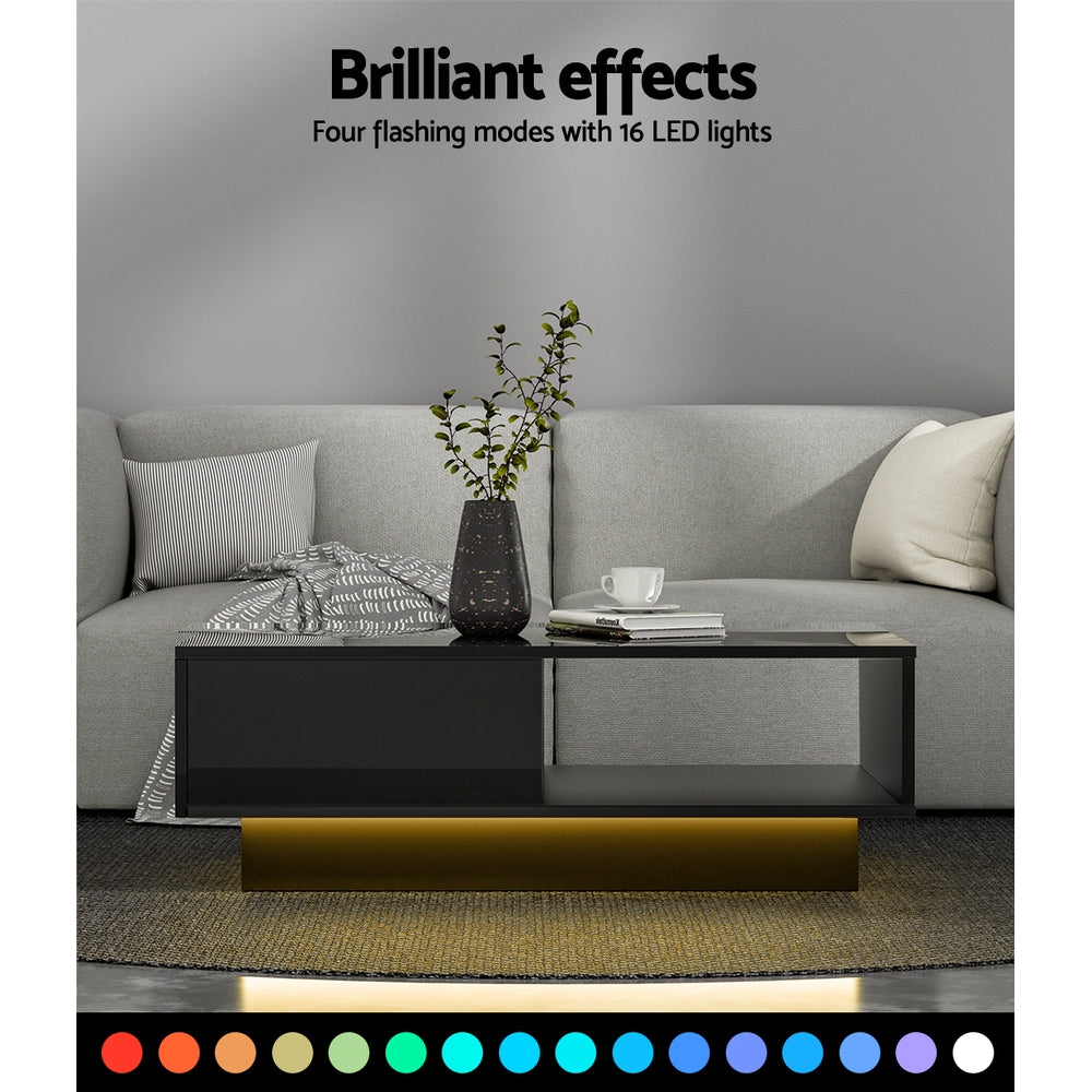 Artiss Black Coffee Table with LED Lights