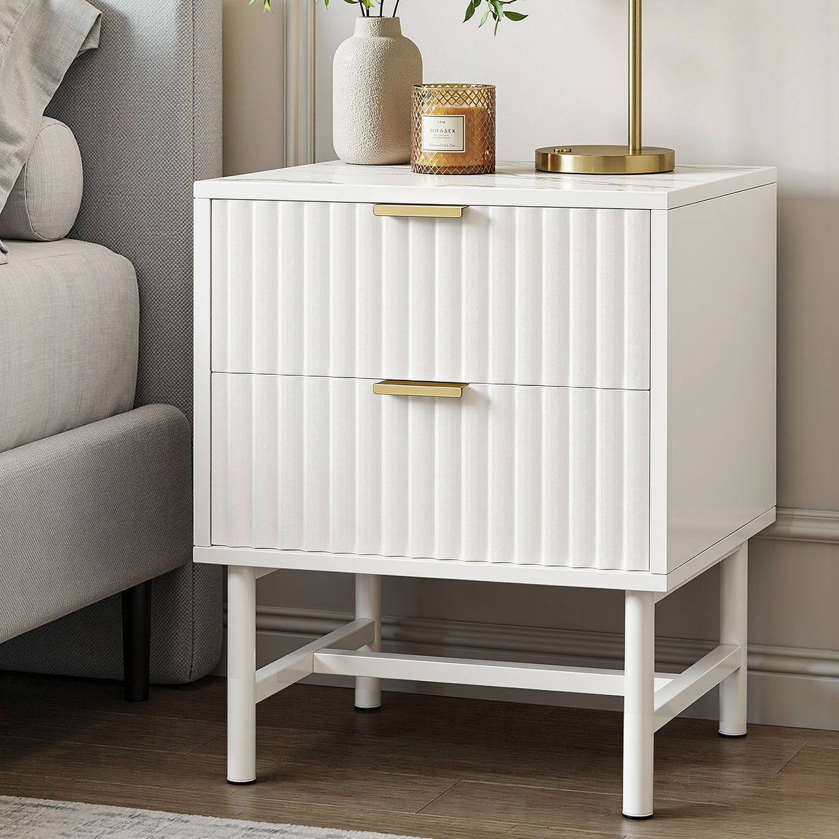 Artiss White Bedside Table with Two Drawers