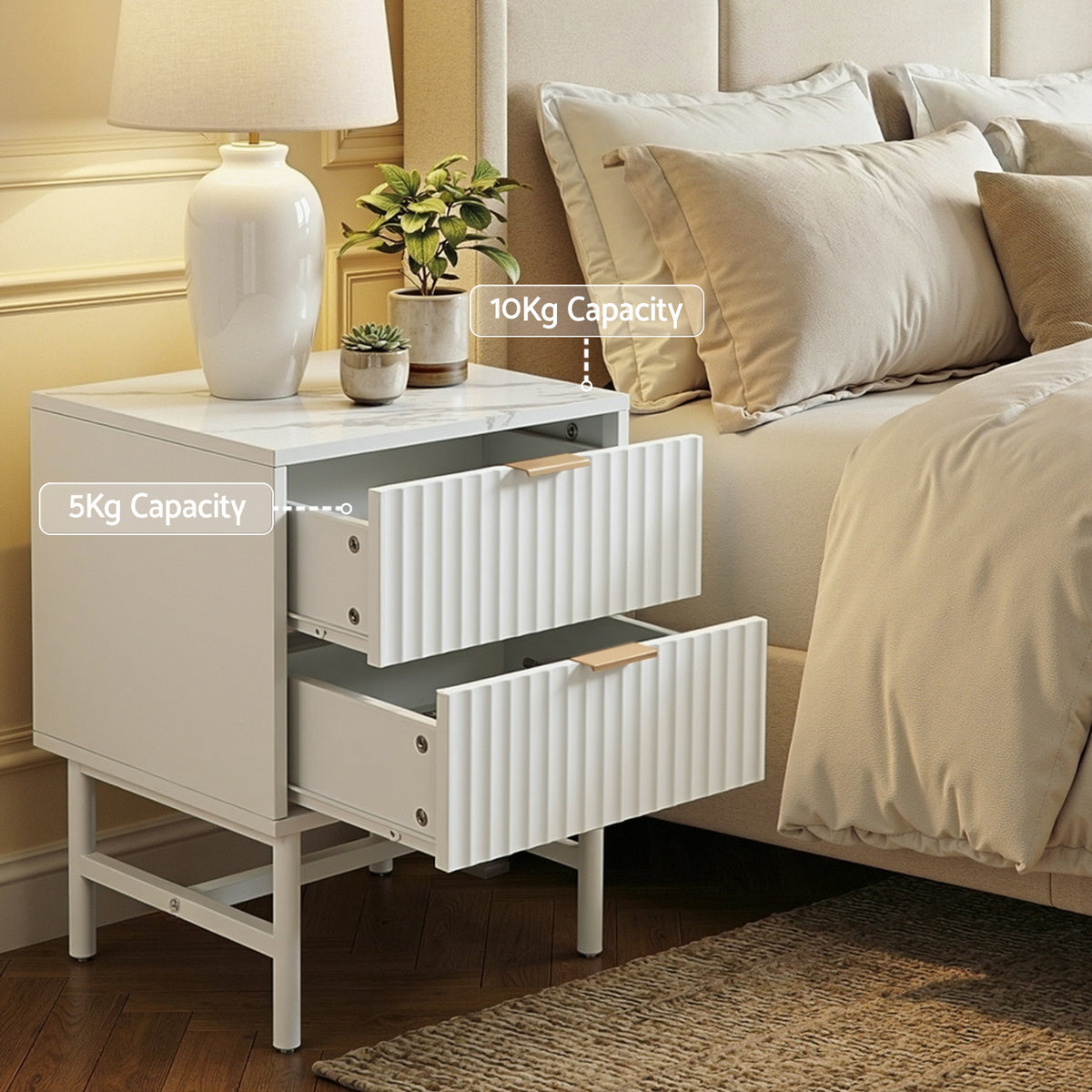 Artiss White Bedside Table with Two Drawers