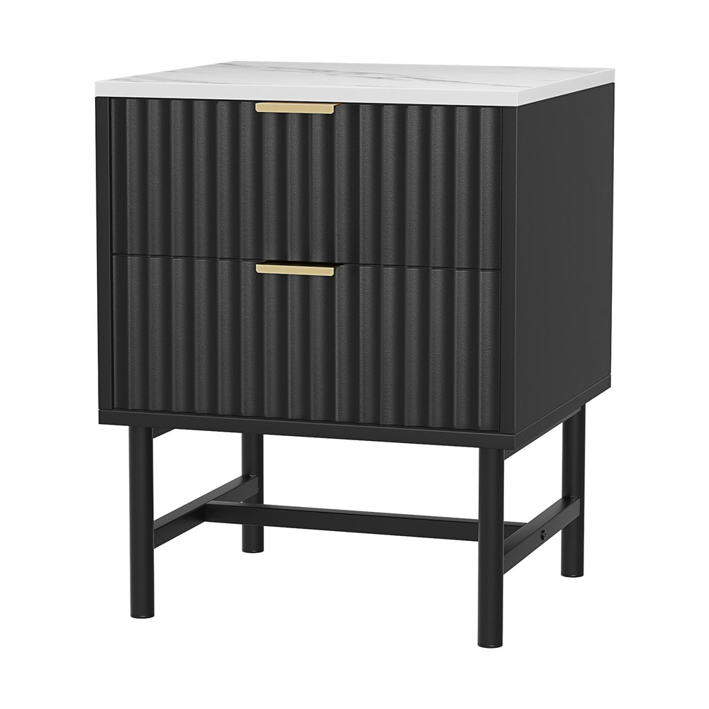 Artiss Black Bedside Table with Two Drawers
