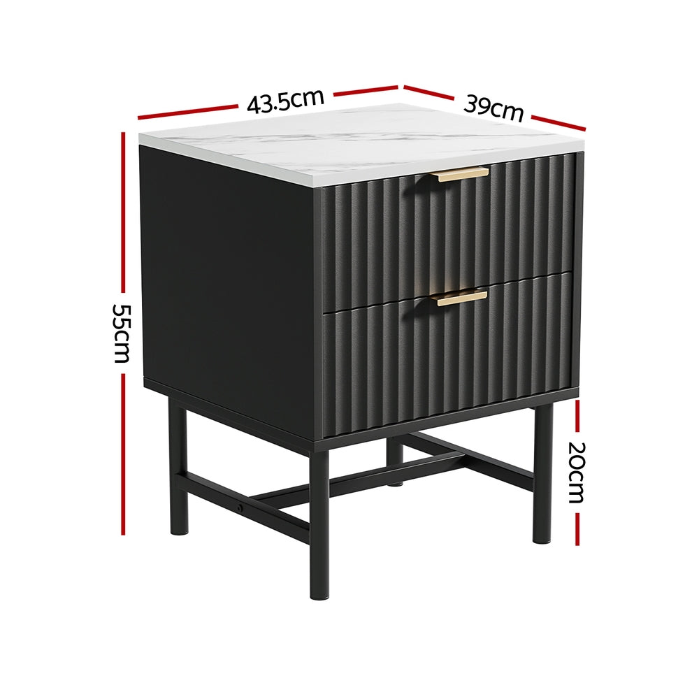 Artiss Black Bedside Table with Two Drawers