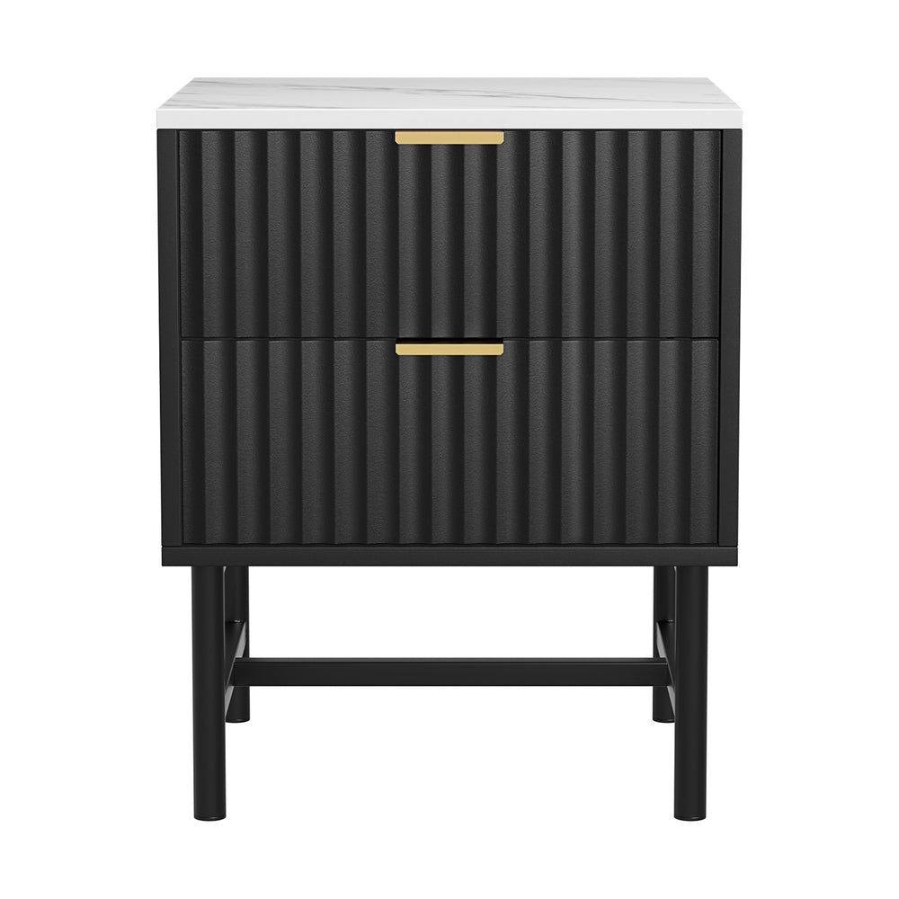 Artiss Black Bedside Table with Two Drawers