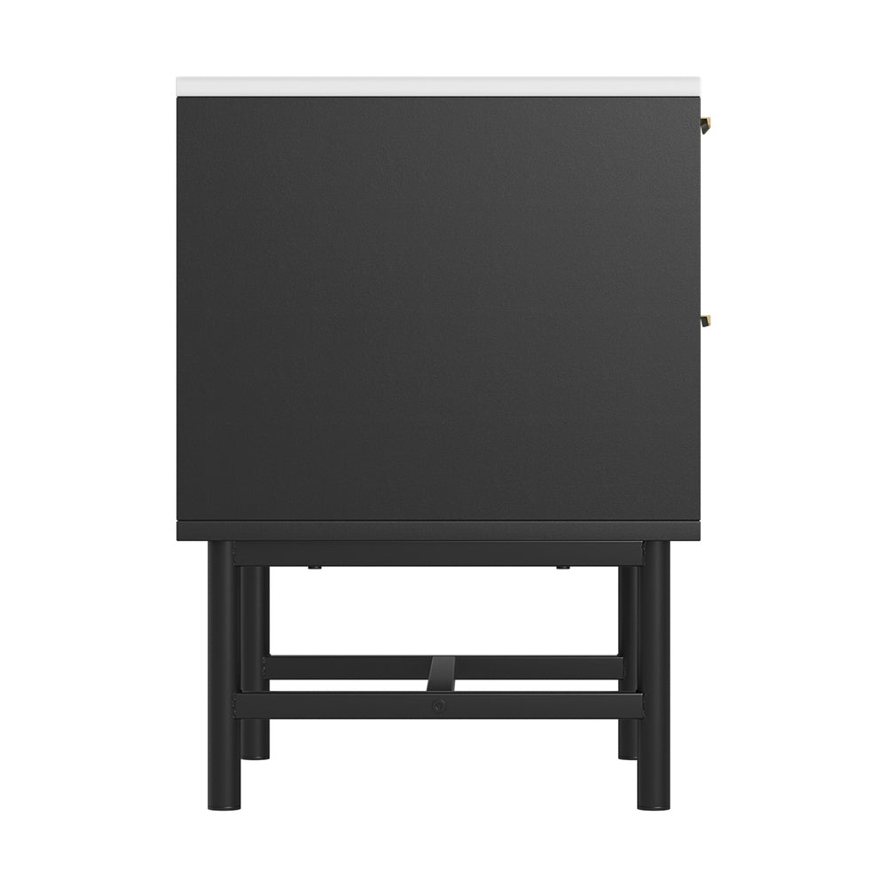 Artiss Black Bedside Table with Two Drawers
