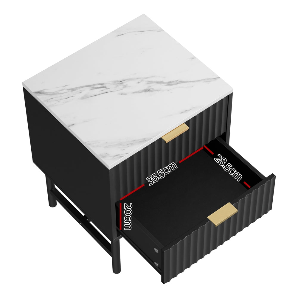 Artiss Black Bedside Table with Two Drawers
