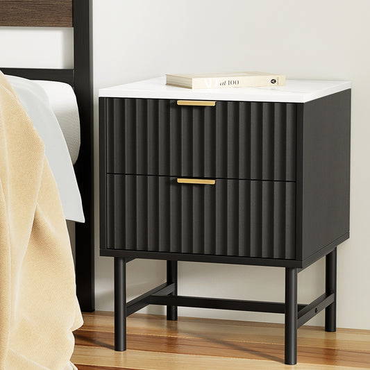 Artiss Black Bedside Table with Two Drawers