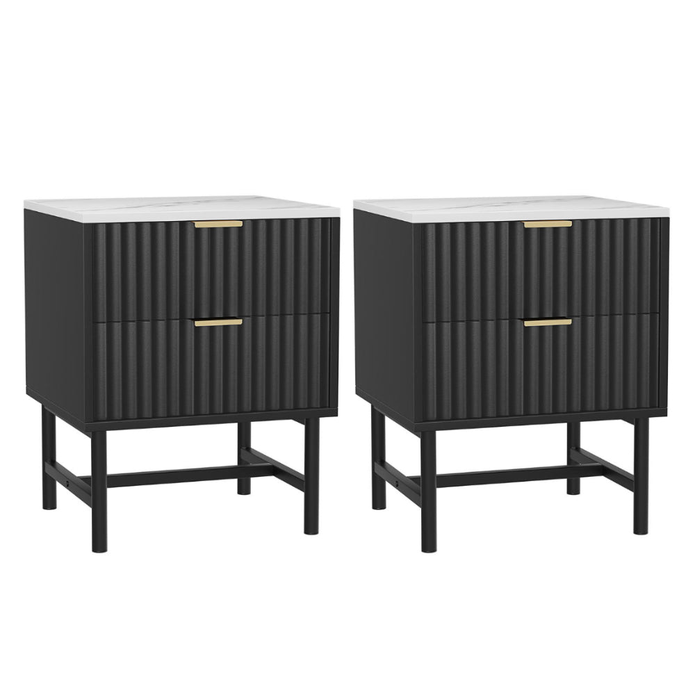 Artiss Black Bedside Tables with Two Drawers, Set of 2