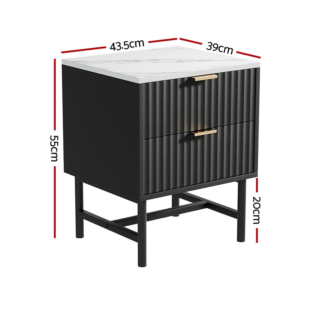 Artiss Black Bedside Tables with Two Drawers, Set of 2
