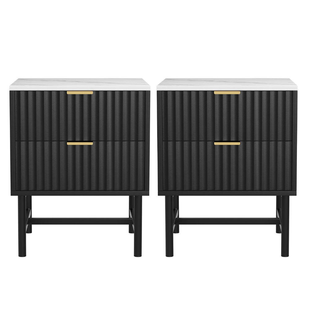 Artiss Black Bedside Tables with Two Drawers, Set of 2