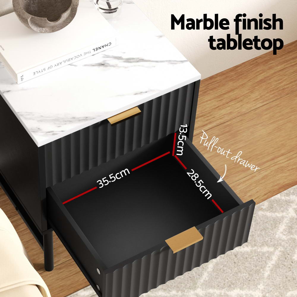 Artiss Black Bedside Tables with Two Drawers, Set of 2