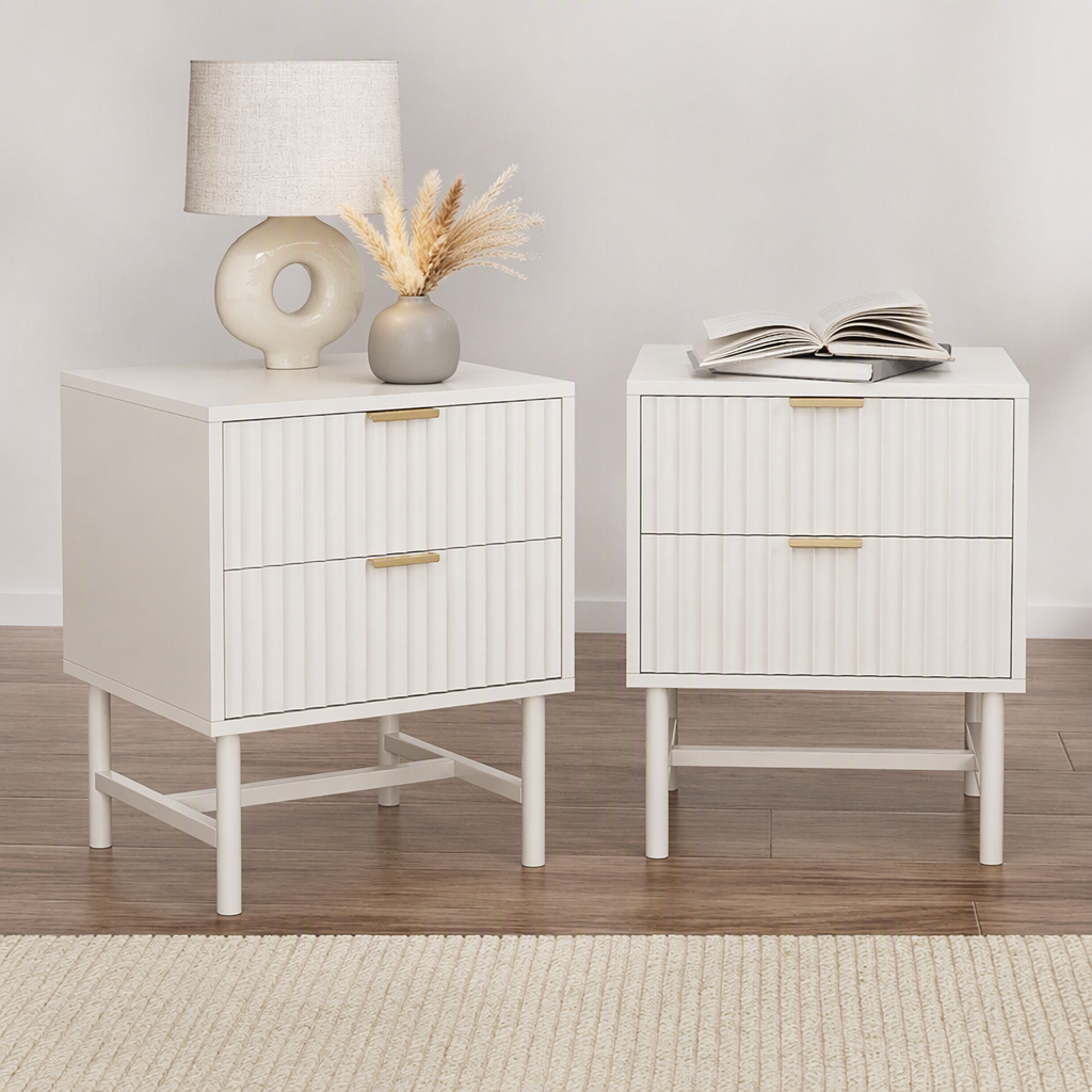 Artiss White Bedside Tables with Two Drawers, Set of 2