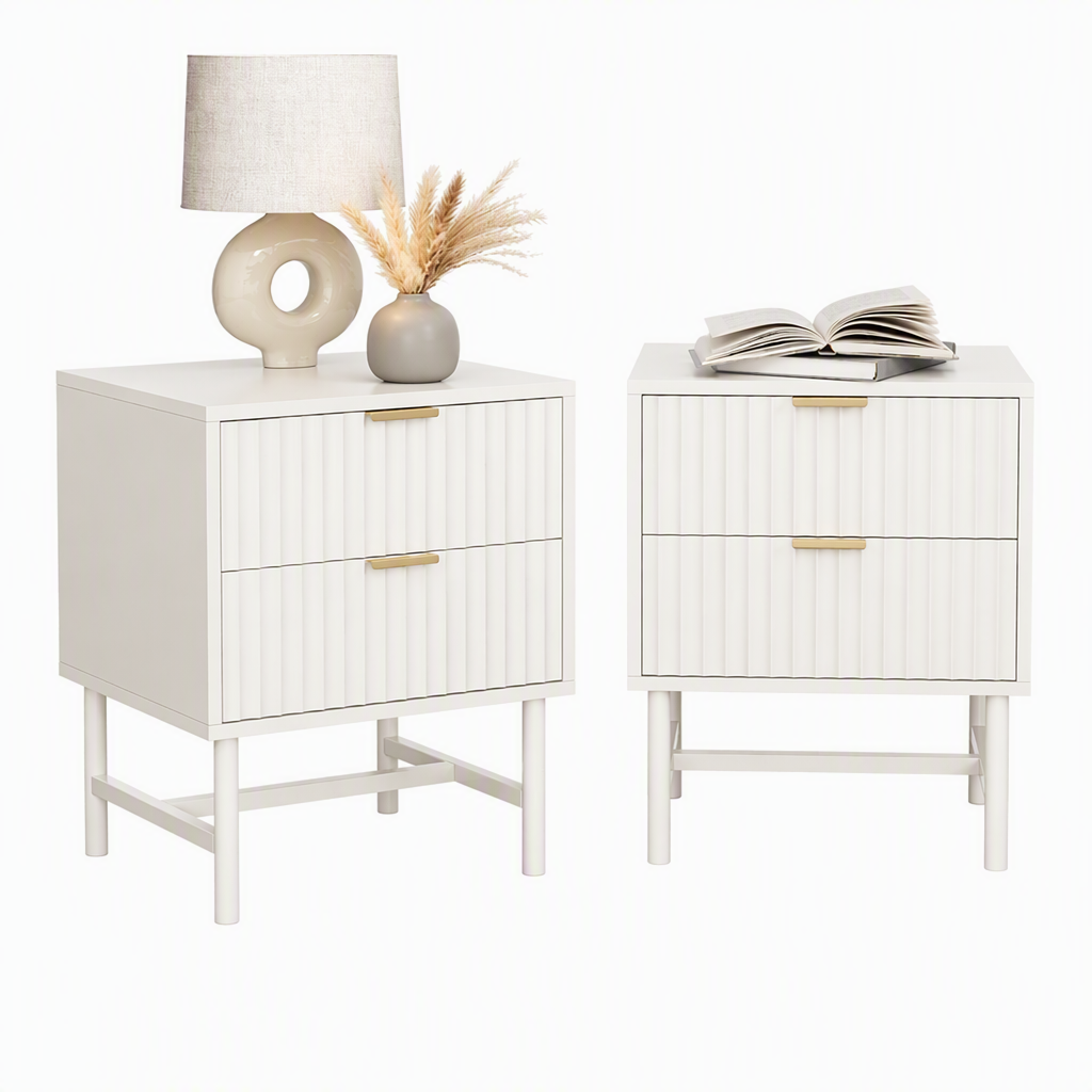 Artiss White Bedside Tables with Two Drawers, Set of 2
