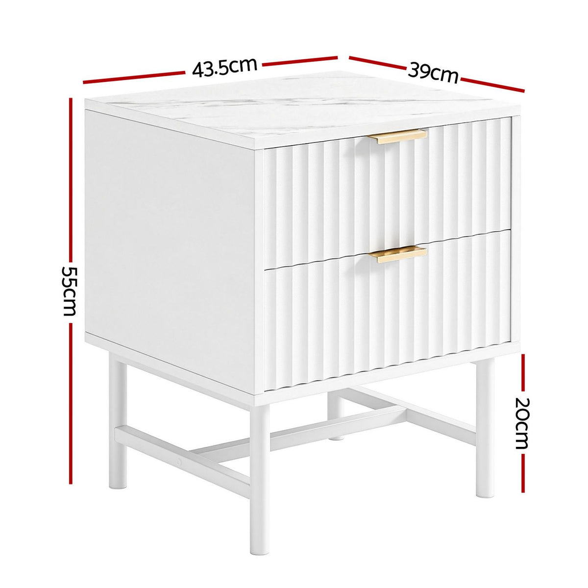 Artiss White Bedside Tables with Two Drawers, Set of 2
