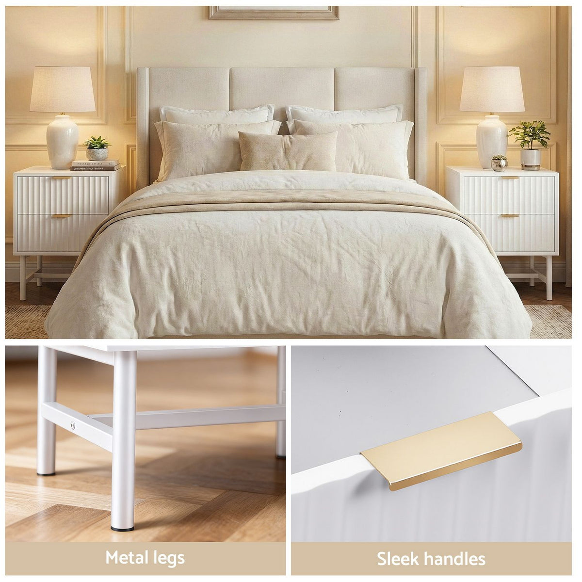 Artiss White Bedside Tables with Two Drawers, Set of 2