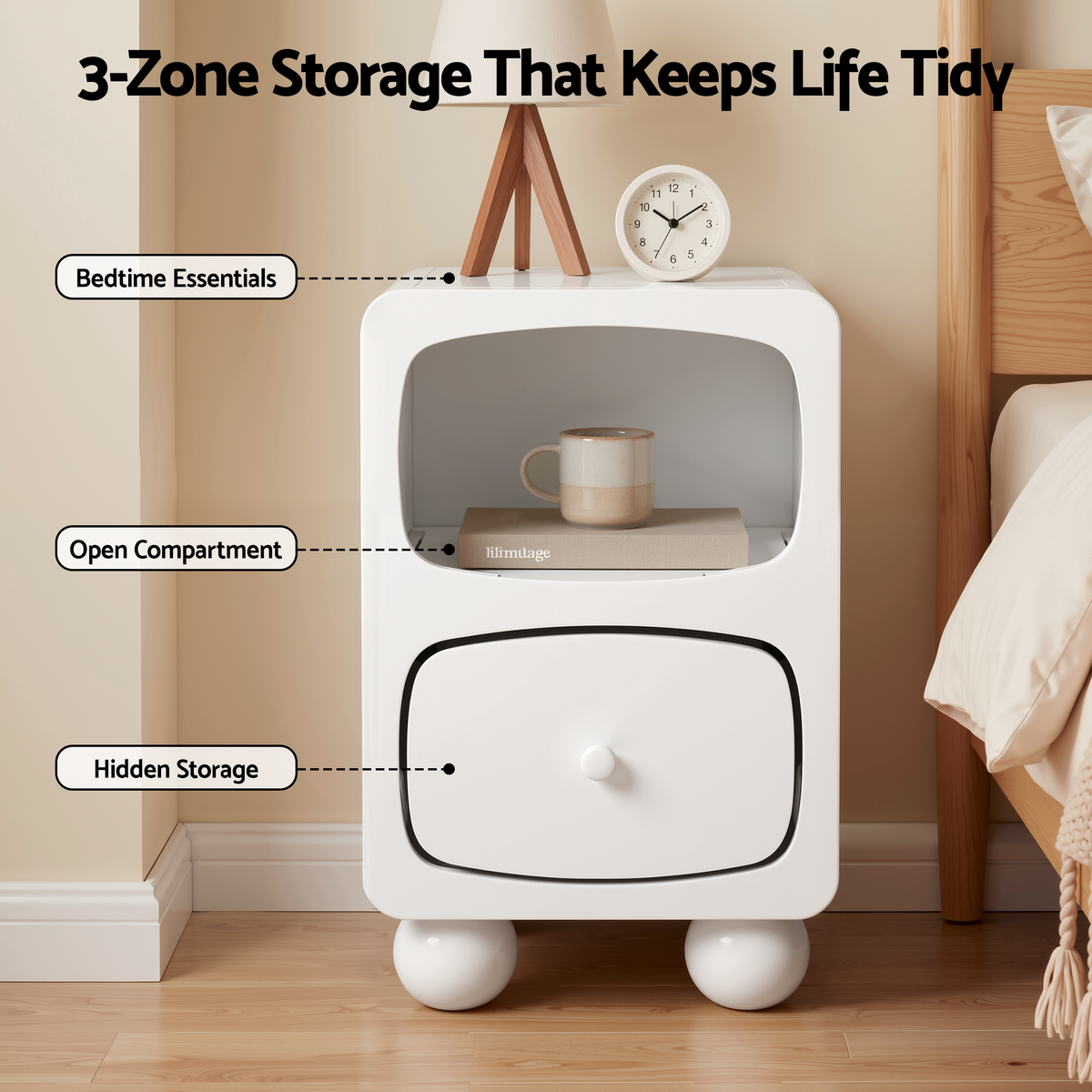 Artiss White Bedside Table with Drawer and Shelf