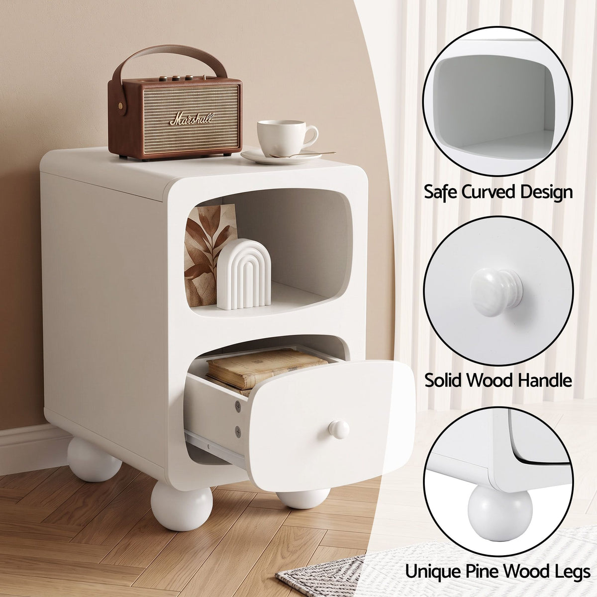 Artiss White Bedside Table with Drawer and Shelf