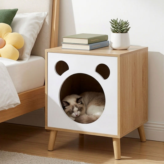 Artiss Cat Nest Bedside Table in Pine and White, 40 cm