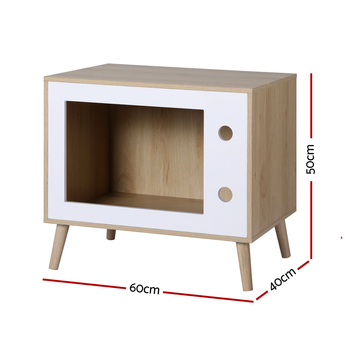 Artiss Cat Nest Bedside Table in Pine and White, 60 cm