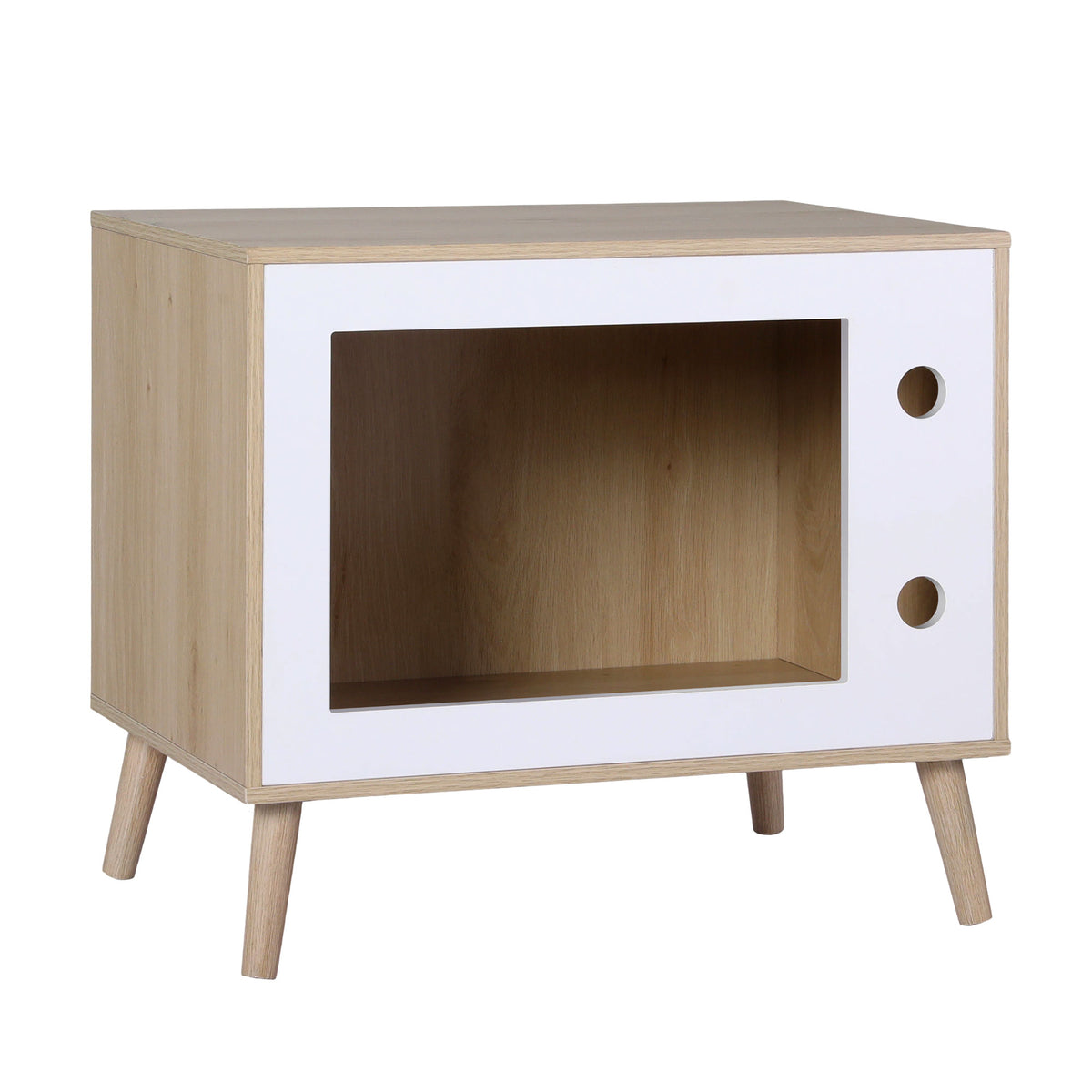 Artiss Cat Nest Bedside Table in Pine and White, 60 cm