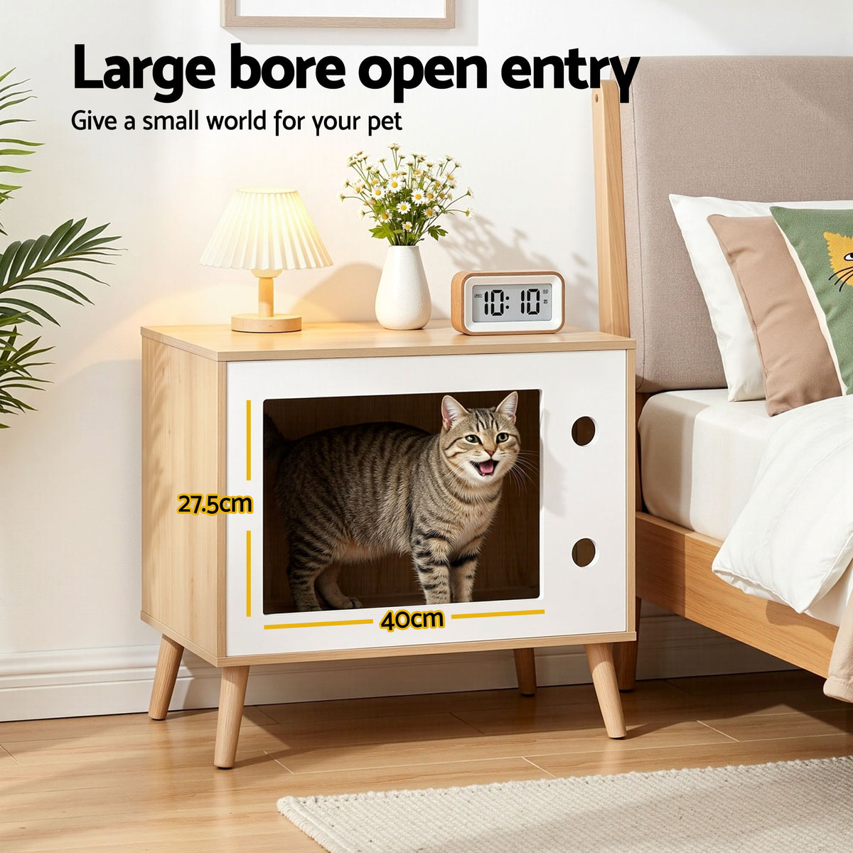 Artiss Cat Nest Bedside Table in Pine and White, 60 cm
